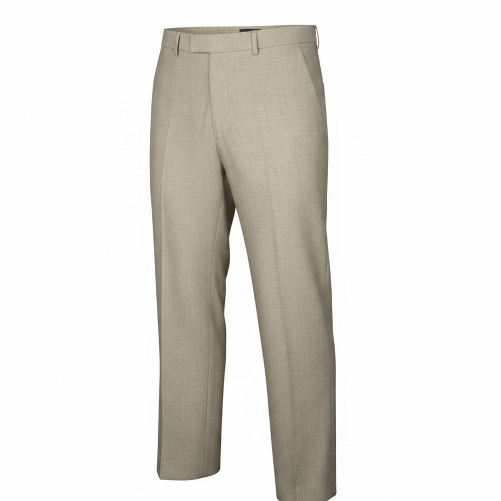 Perry Ellis Portfolio Mensโ Tan Linen Blend Flat Front Dress Pants 38x30 Khaki